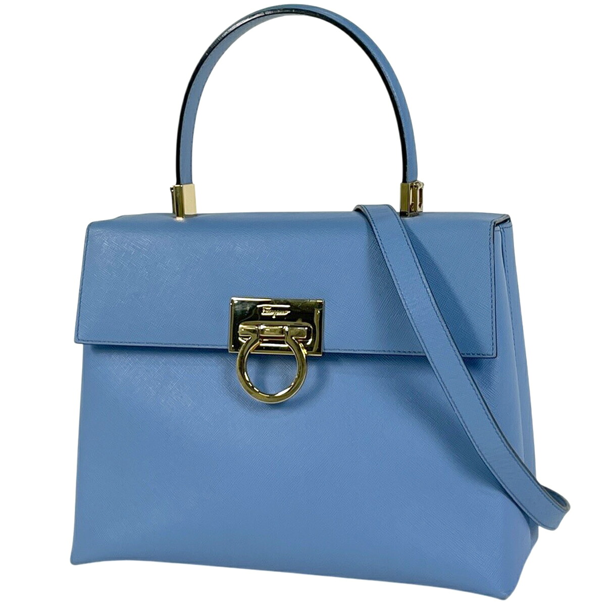 サルヴァトーレフェラガモ Salvatore Ferragamo ガンチーニ ハンドバッグ 2WAY レザー ライトブルー 0290 レディース 【中古】 msp39|バイセル 店