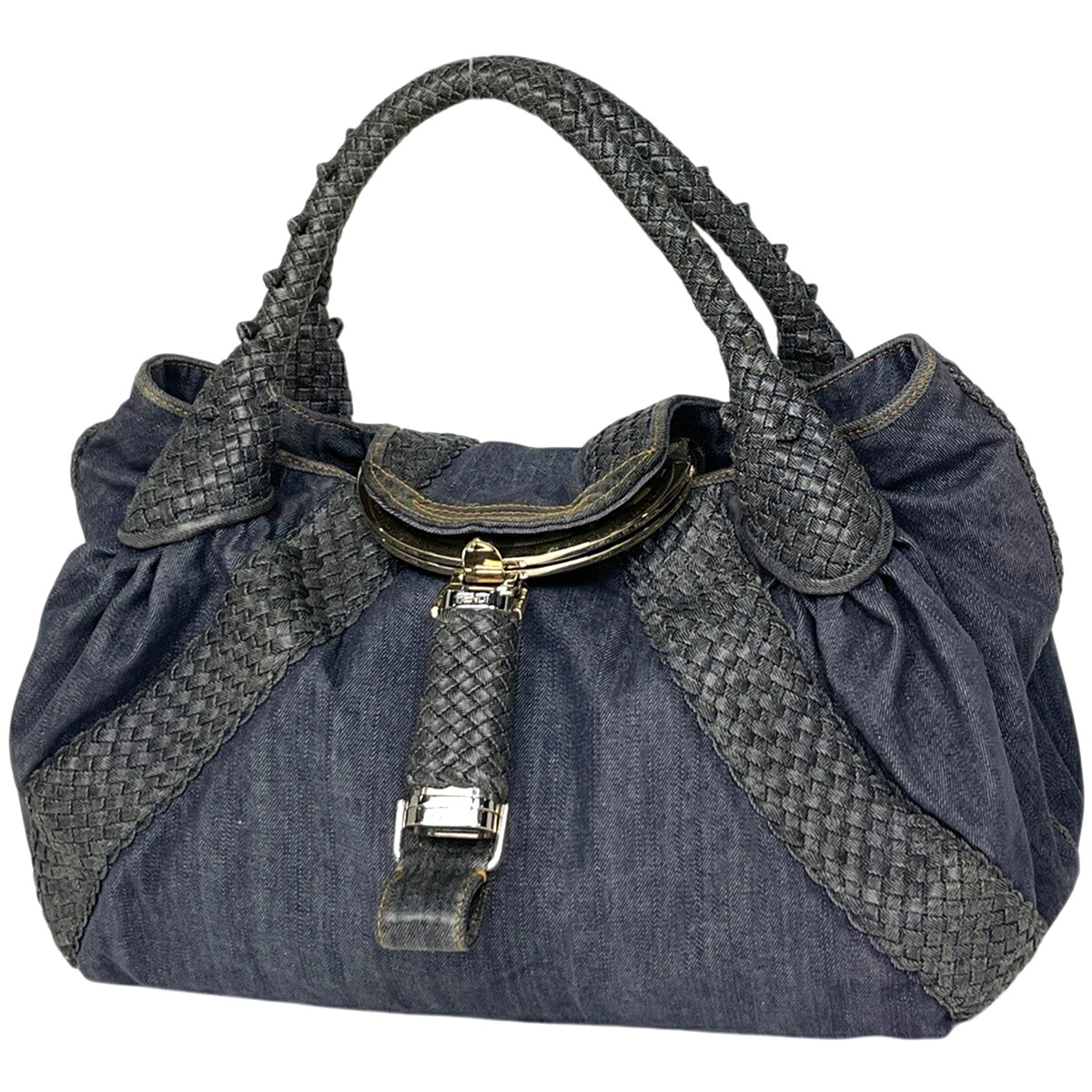 フェンディ FENDI 秘密捜査員御徒面子 ハンドバック トートバッグ ジーンズ 米国海軍 黒いこと 8BR511 レディース 【中古】