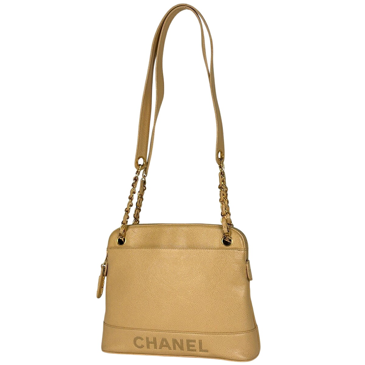 シャネル CHANEL ロゴタイプ チェーン店 トートバッグ ショルダーバッグ キャビア人はだ ベージュ レディース 【中古】