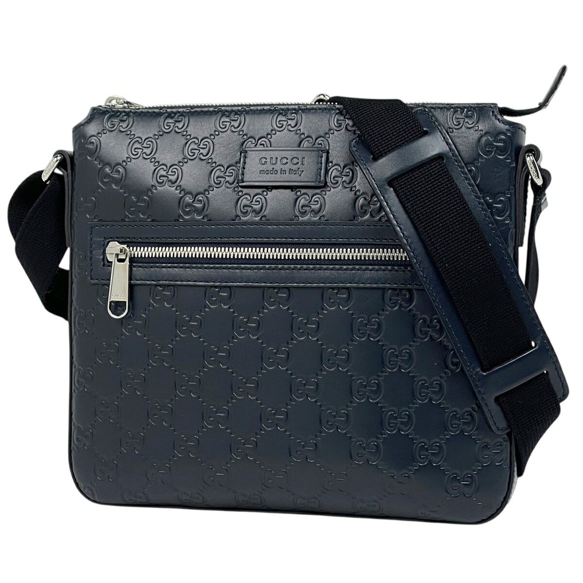 グッチ GUCCI グッチシマ メッセンジャーバッグ GG柄 ショルダーバッグ シマレザー ネイビー 406410 メンズ 【中古】 msp29|バイセル 店