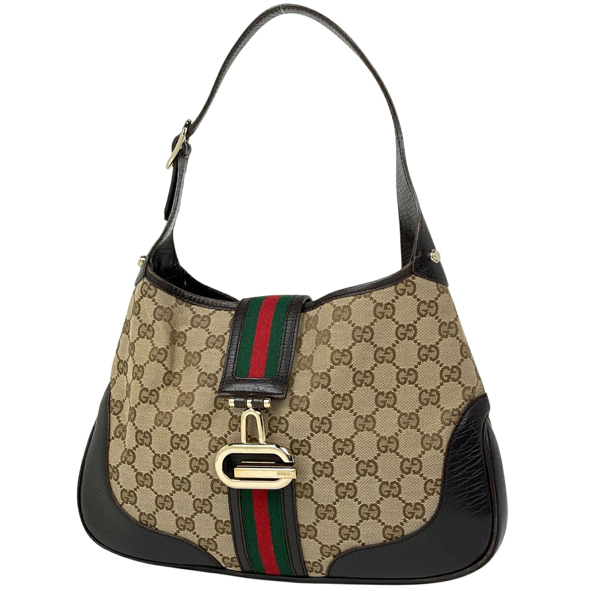 グッチ GUCCI GG柄 ショルダーバッグ ウェッブ シェリー酒生産ライン ショルダーバッグ GG帆布 赤銅色 130779 レディース 【中古】