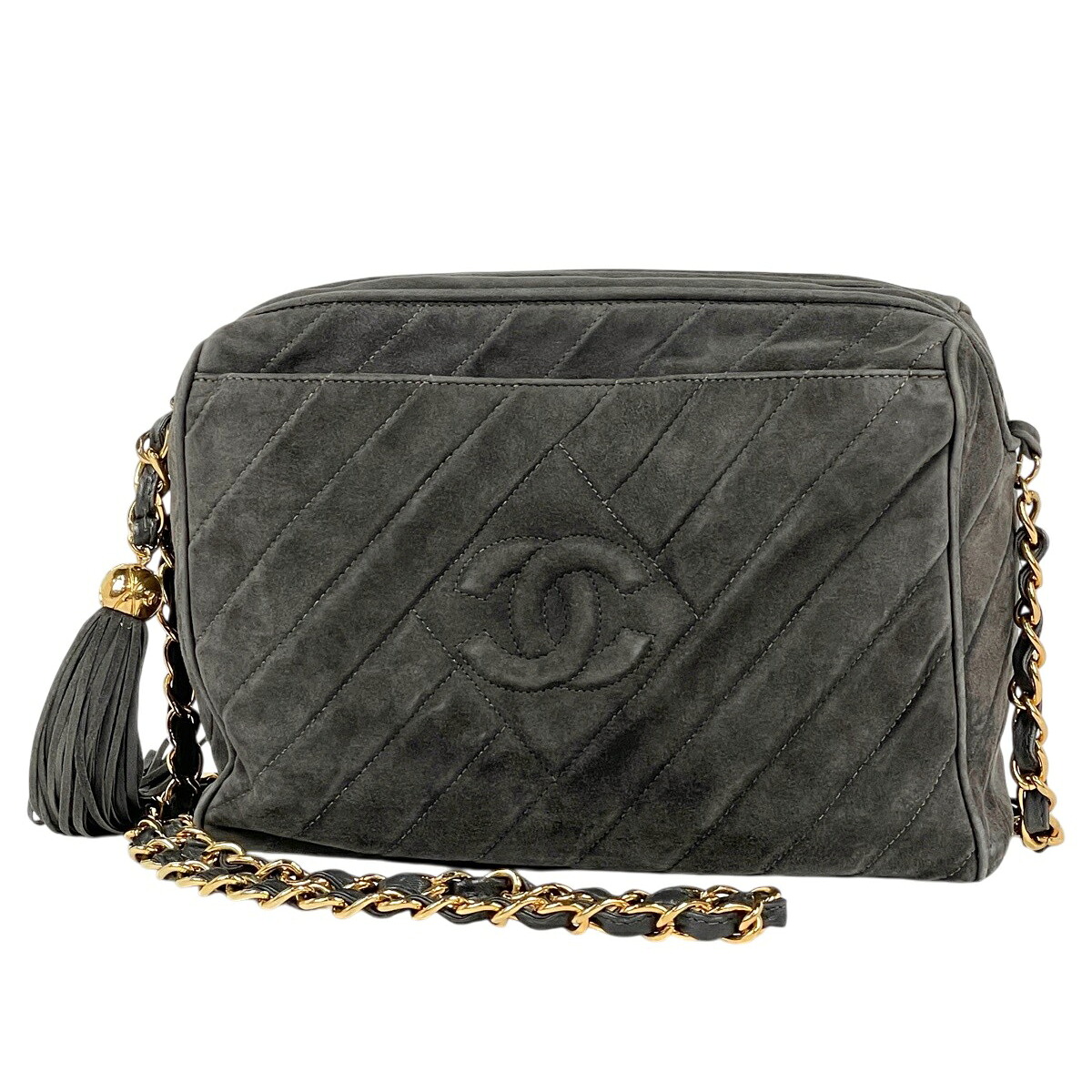 シャネル CHANEL ココマーク チェーン店 ショルダーバッグ フリンジ スエードクロス 薄墨色 レディース 【中古】