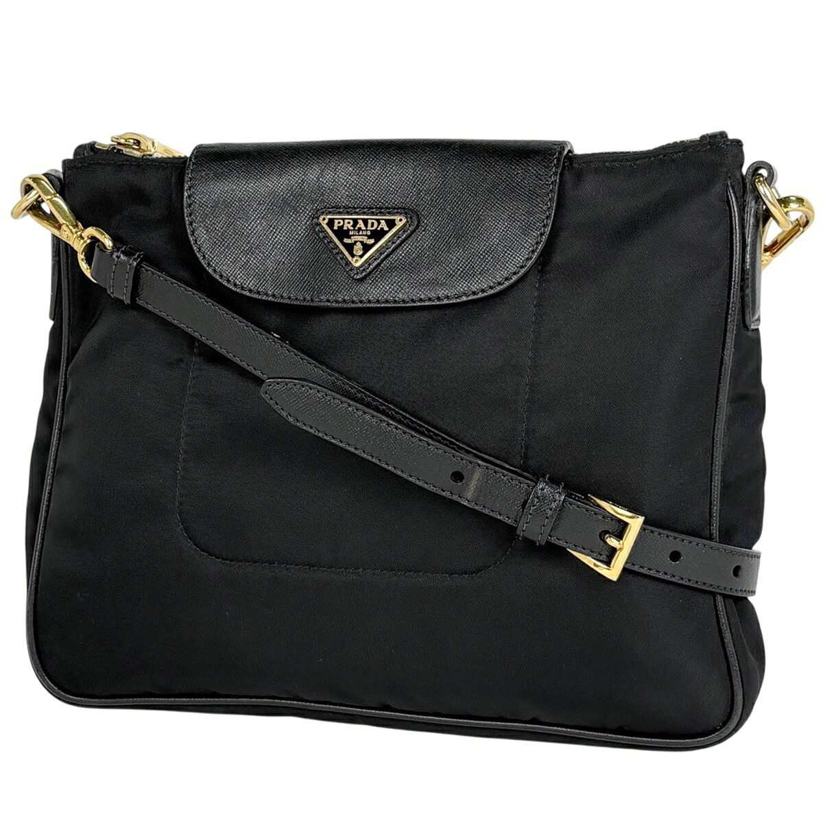 プラダ PRADA ロゴタイプ一皿 ショルダーバッグ ナイロン ネロ(黒いこと) レディース 【中古】