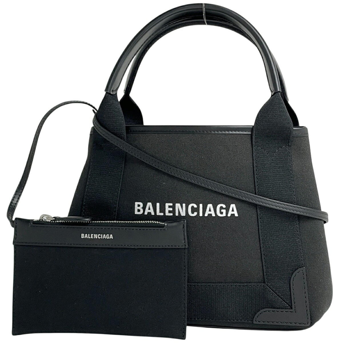 バレンシアガ BALENCIAGA ネイビーカバスXS 2WAY 帆布 黒いこと 390346 レディース 【中古】