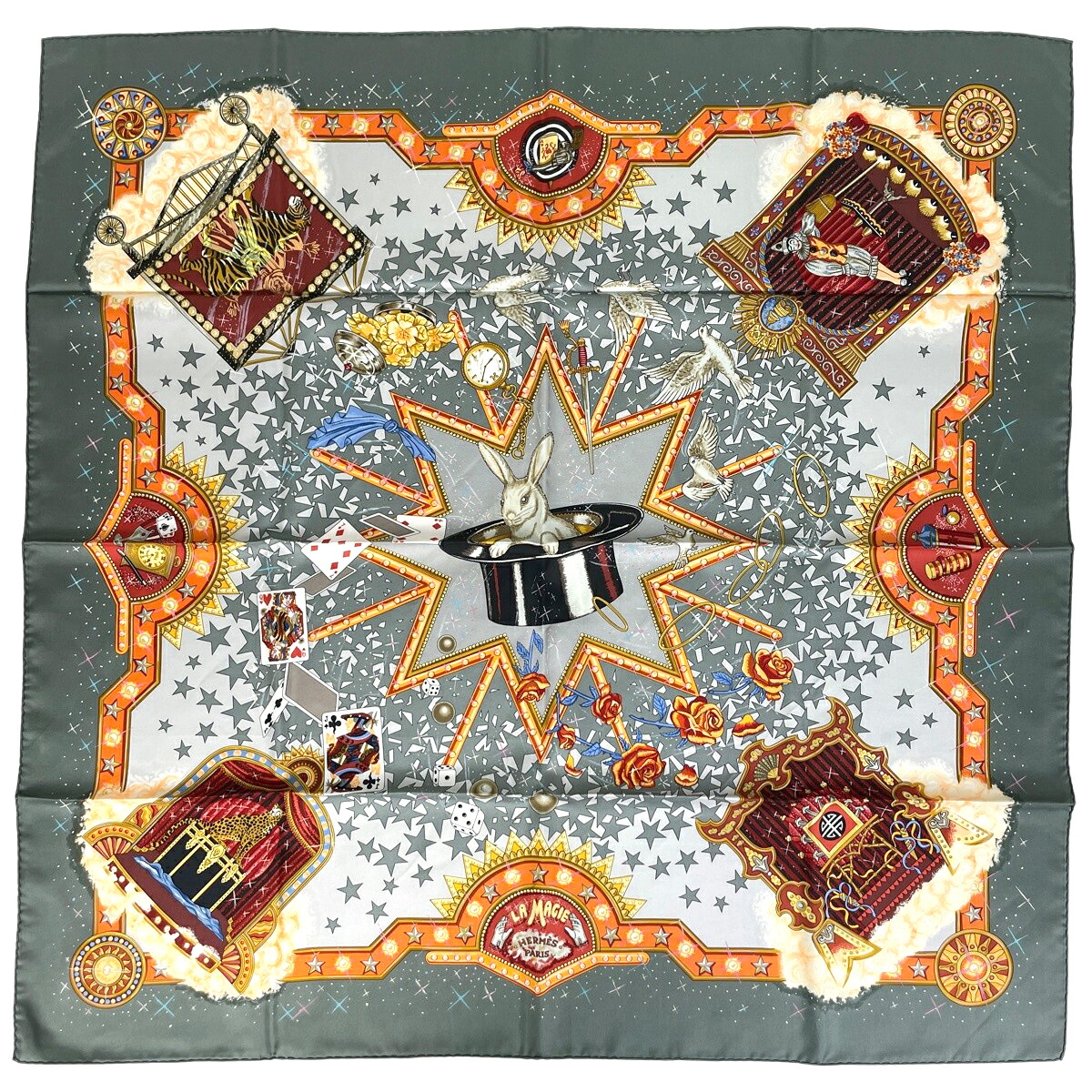 エルメス HERMES カレ90 LA MAGIE マジック スカーフ シルク グレー マルチカラー レディース 【中古】 msp29｜バイセル 店