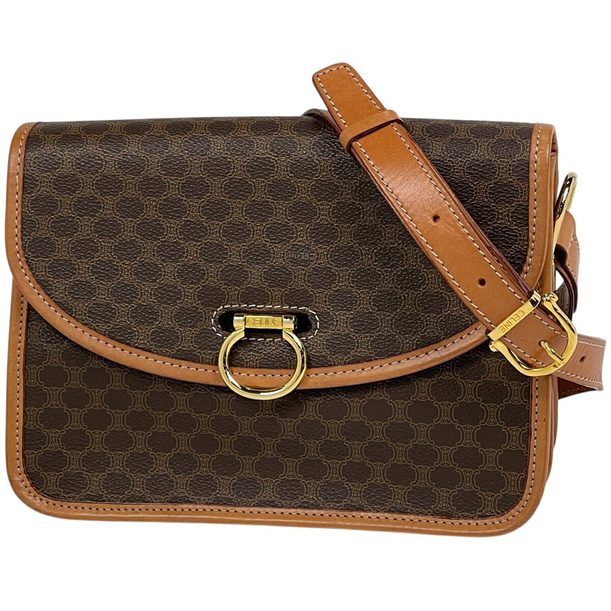 セリーヌ CELINE マカダム柄 ショルダーバッグ 上塗り帆布 赤銅色 レディース 【中古】