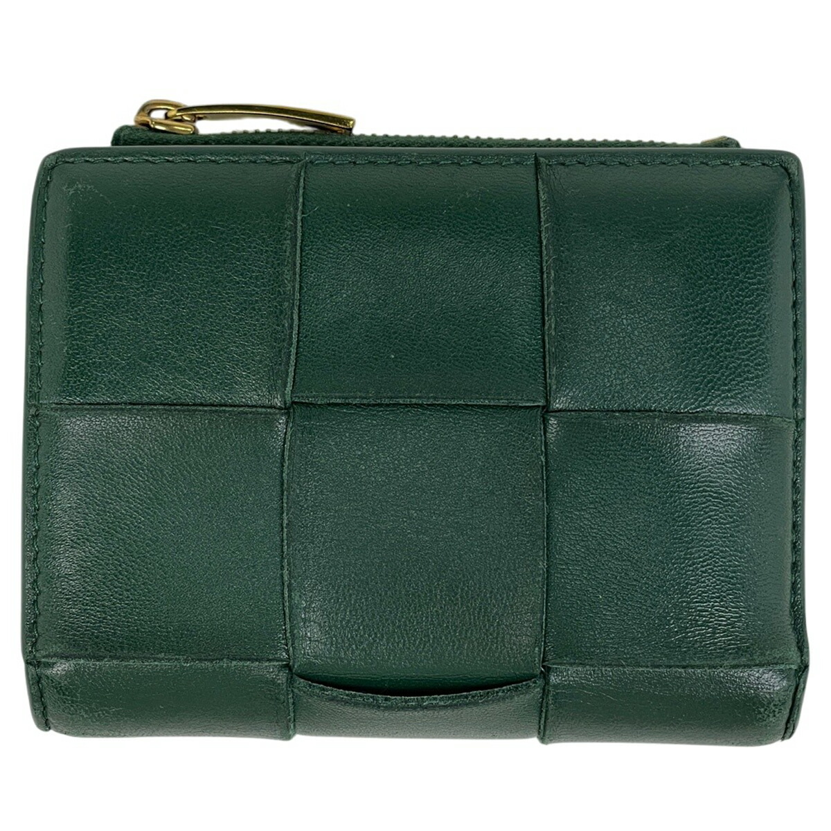 ボッテガヴェネタ BOTTEGAVENETA マキシイントレチャート 二つ折り札入れ なめし革 緑であること レディース 【中古】