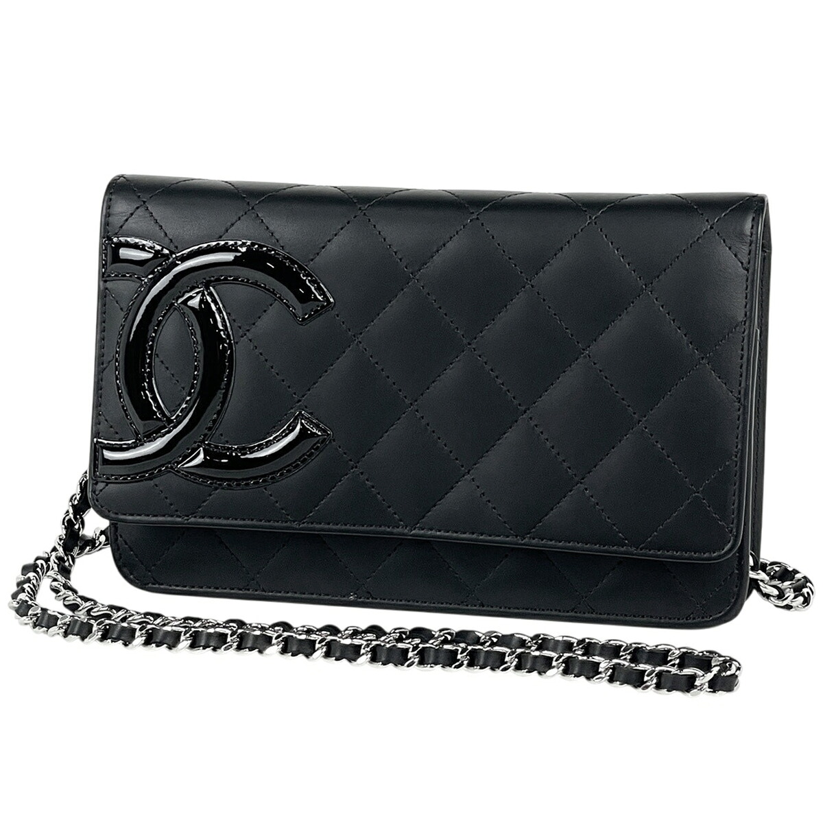 シャネル CHANEL カンボンライン チェーン店 ショルダーバッグ チェーンウォレット なめし革 黒いこと レディース 【中古】