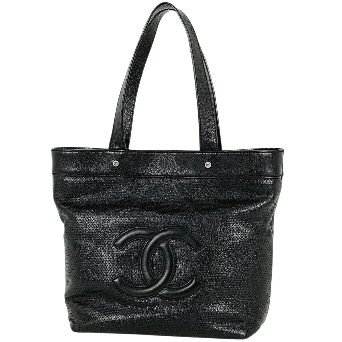 シャネル CHANEL ココマーク トートバッグ パンチング なめし革 黒いこと レディース 【中古】