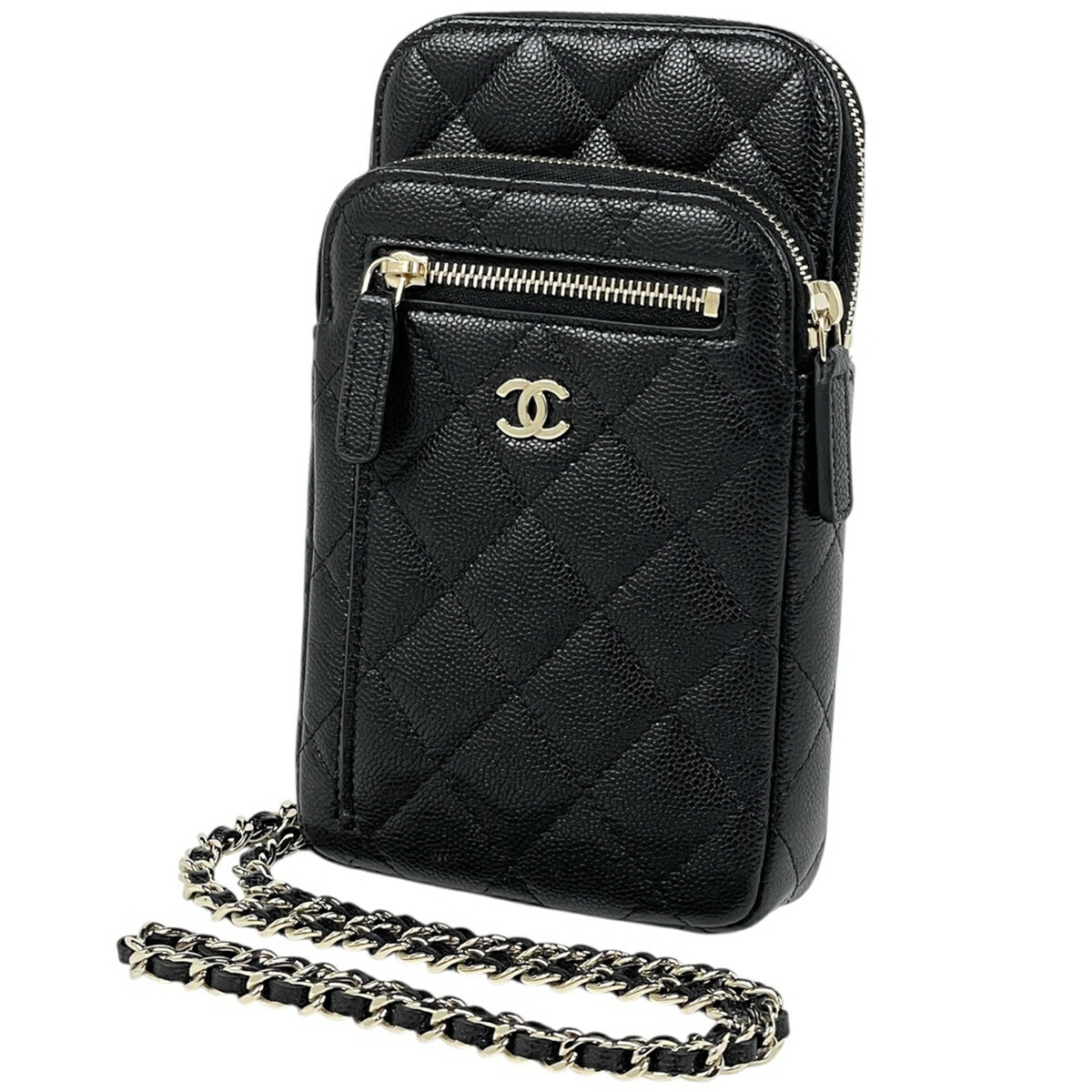 シャネル CHANEL ココマーク チェーン店 ショルダーバッグ 電話機容れもの キャビアひと肌 黒いこと レディース 【中古】