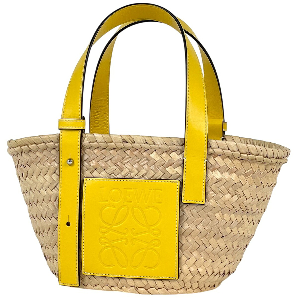 ロエベ LOEWE 提げ篭御徒面子 アナ瓦 ヤシ科の葉 トートバッグ なめし革 自然的 黄色 レディース 【中古】