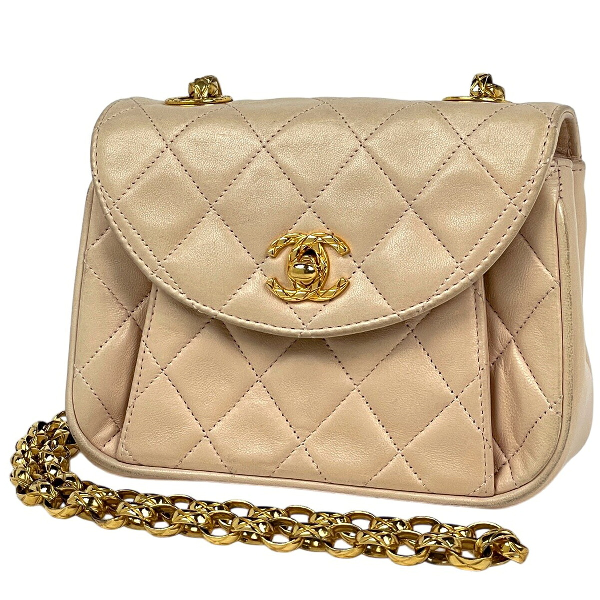 シャネル CHANEL ココマーク チェーン店 ショルダーバッグ マトラッセ なめし革 ベージュ レディース 【中古】