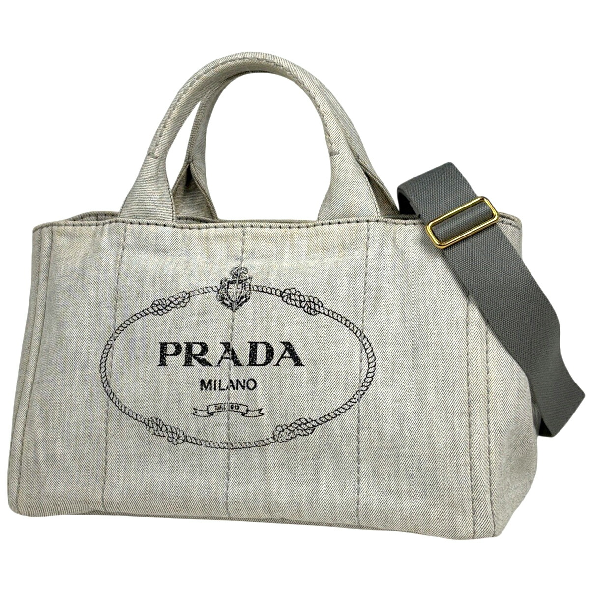 プラダ PRADA カナパ トート 2WAY トートバッグ デニム ライトグレー レディース 【中古】 msp29｜バイセル 店