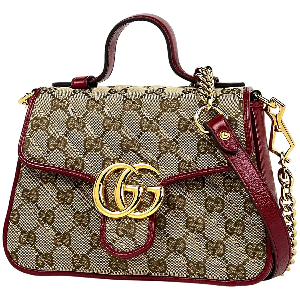 グッチ GUCCI GGマーモント ハンドバック 2WAY チェーン店 ショルダーバッグ ダブルG ハンドバック GG帆布 赤いこと ベージュ 583571 レディース 【中古】