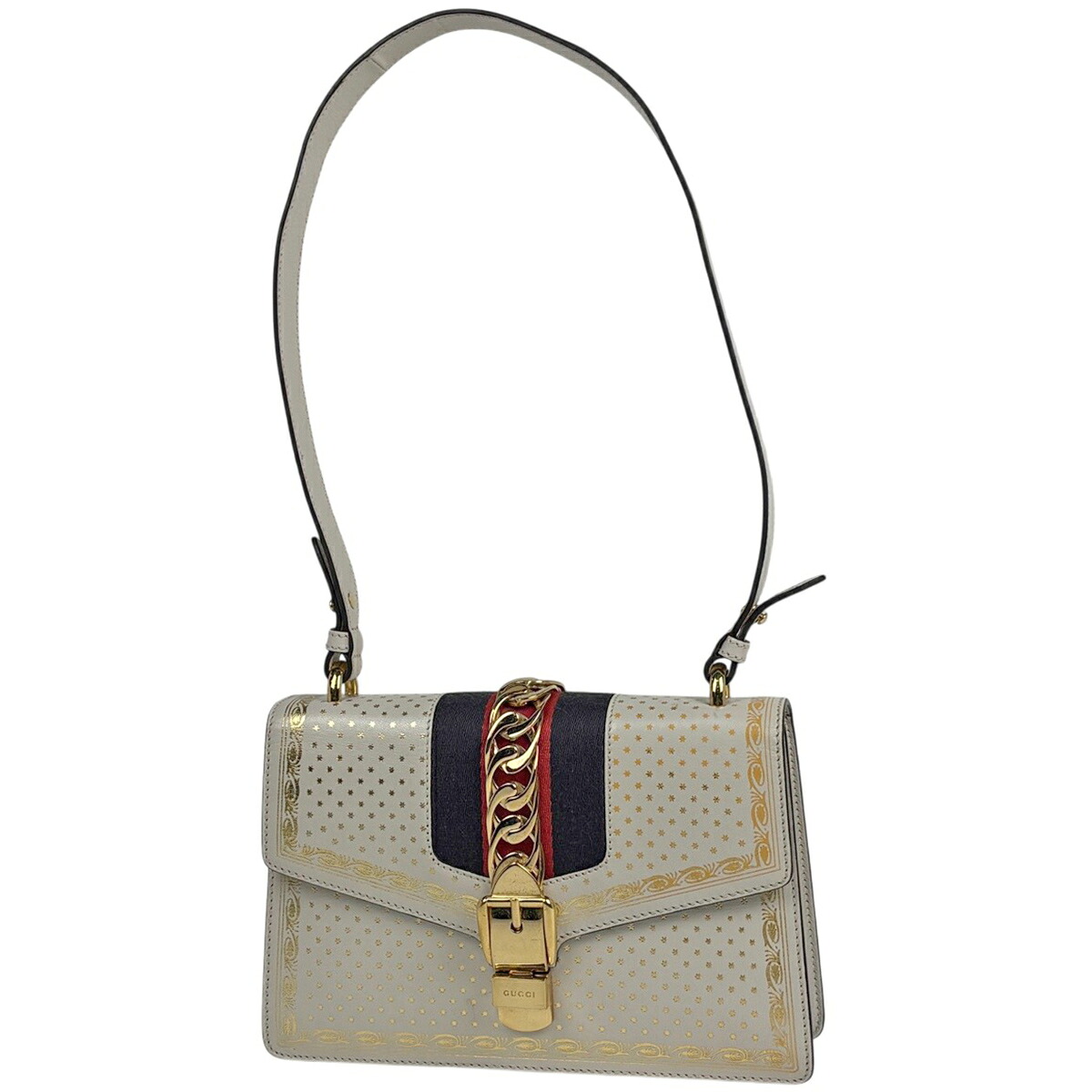 グッチ GUCCI シルヴィ ショルダーバッグ シェリー酒伝達ルート ウェッブ 2WAY なめし革 象牙色 421882 レディース 【中古】