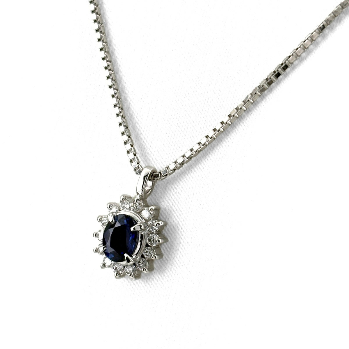 サファイア デザインネックレス プラチナ ペンダント メレダイヤ ダイヤモンド ネックレス Pt900 Pt850 サファイア レディース 【中古】 msp29|バイセル 店