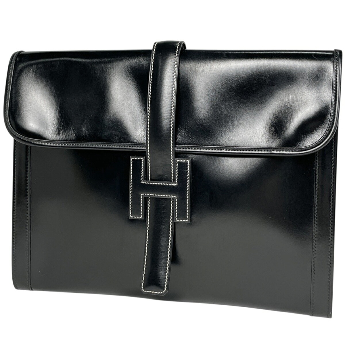 エルメス HERMES ジジェGM クラッチバッグ ボックスカーフ ブラック 〇N レディース 【中古】 msp29|バイセル 店