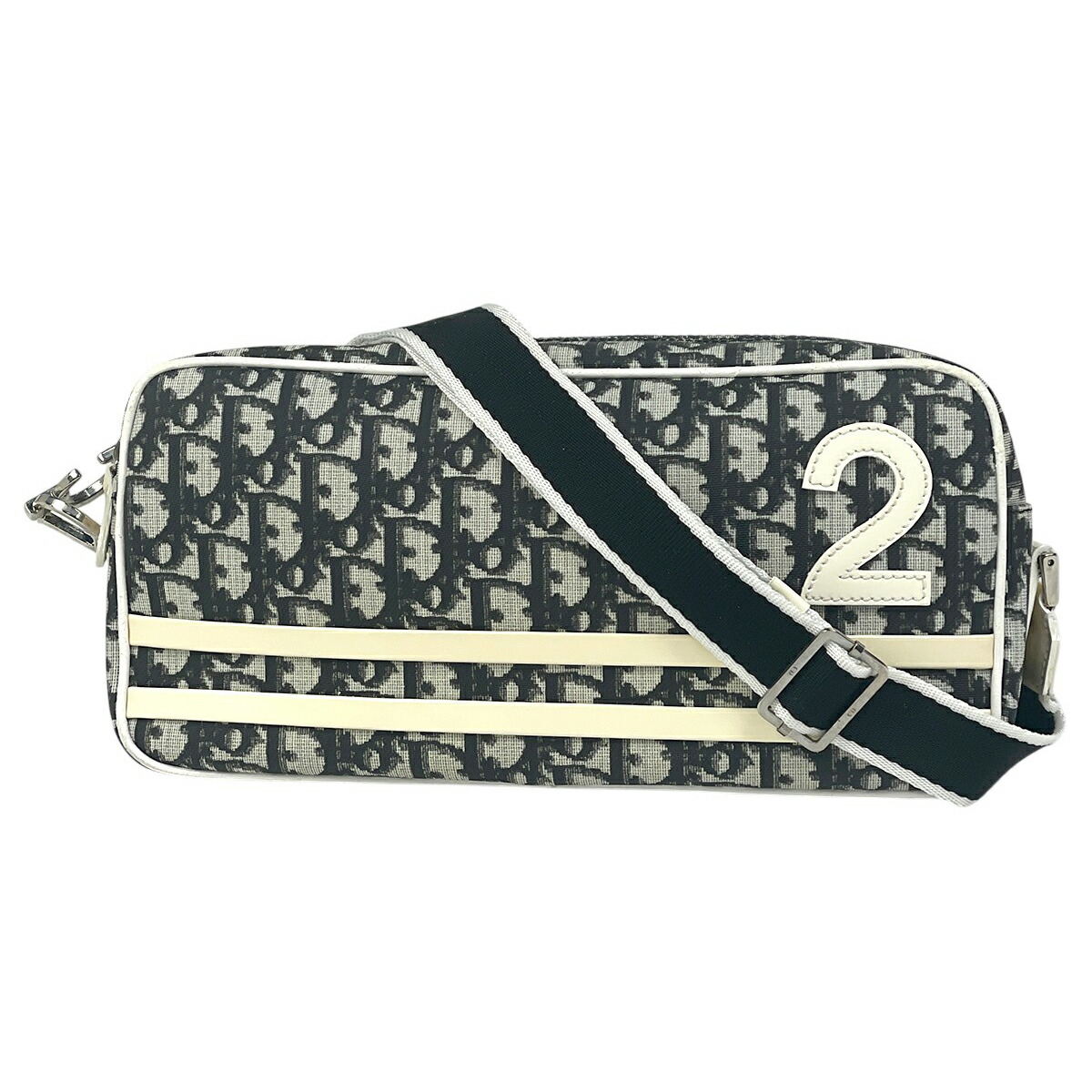 クリスチャンディオール Christian Dior トロッター柄 ナンバー2 ショルダーバッグ コーティングキャンバス ブラック ホワイト レディース 【中古】 msp29|バイセル 店