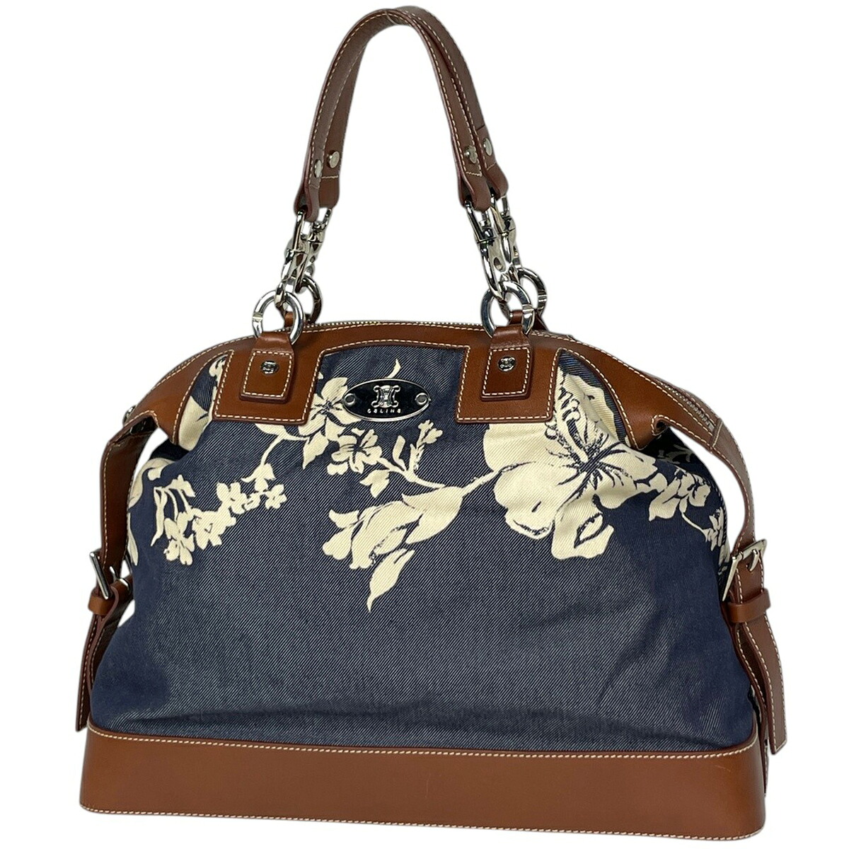 セリーヌ CELINE ブラゾン ハンドバッグ ハイビスカス デニム ネイビー ブラウン レディース 【中古】 msp29|バイセル 店
