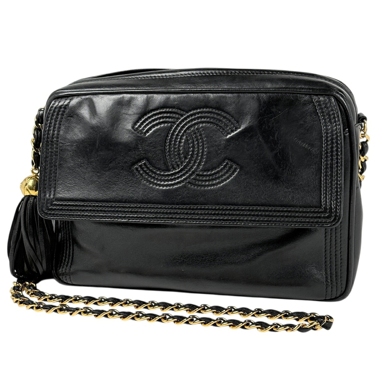 シャネル CHANEL ココマーク フリンジ チェーン ショルダーバッグ タッセル レザー ブラック レディース 【中古】 msp29｜バイセル 店