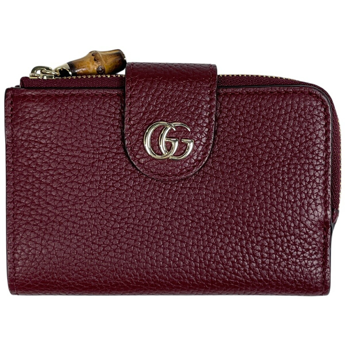 グッチ GUCCI バンブー付き添い人 ダブルG 並み並み ウォレット 二つ折り紙入れ なめし革 ボルドーワイン 739498 レディース 【中古】