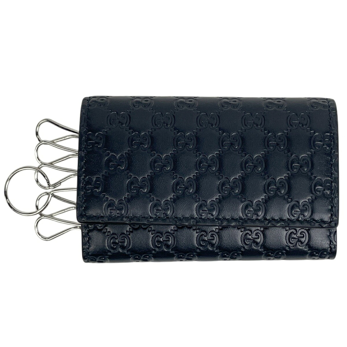 グッチ GUCCI マイクログッチシマ 6連 キーケース 鍵入れ キーフック シマレザー ネイビー 150402 レディース 【中古】 msp29｜バイセル 店