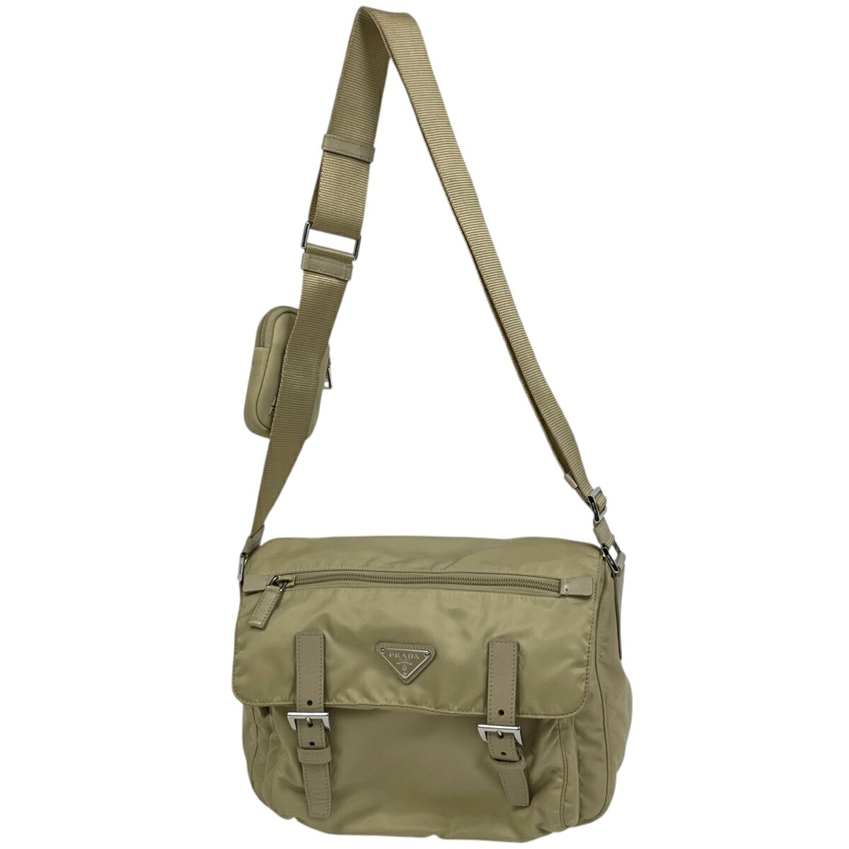 プラダ PRADA ロゴプレート ショルダーバッグ メッセンジャーバッグ ナイロン ベージュ レディース 【中古】 msp29｜バイセル 店