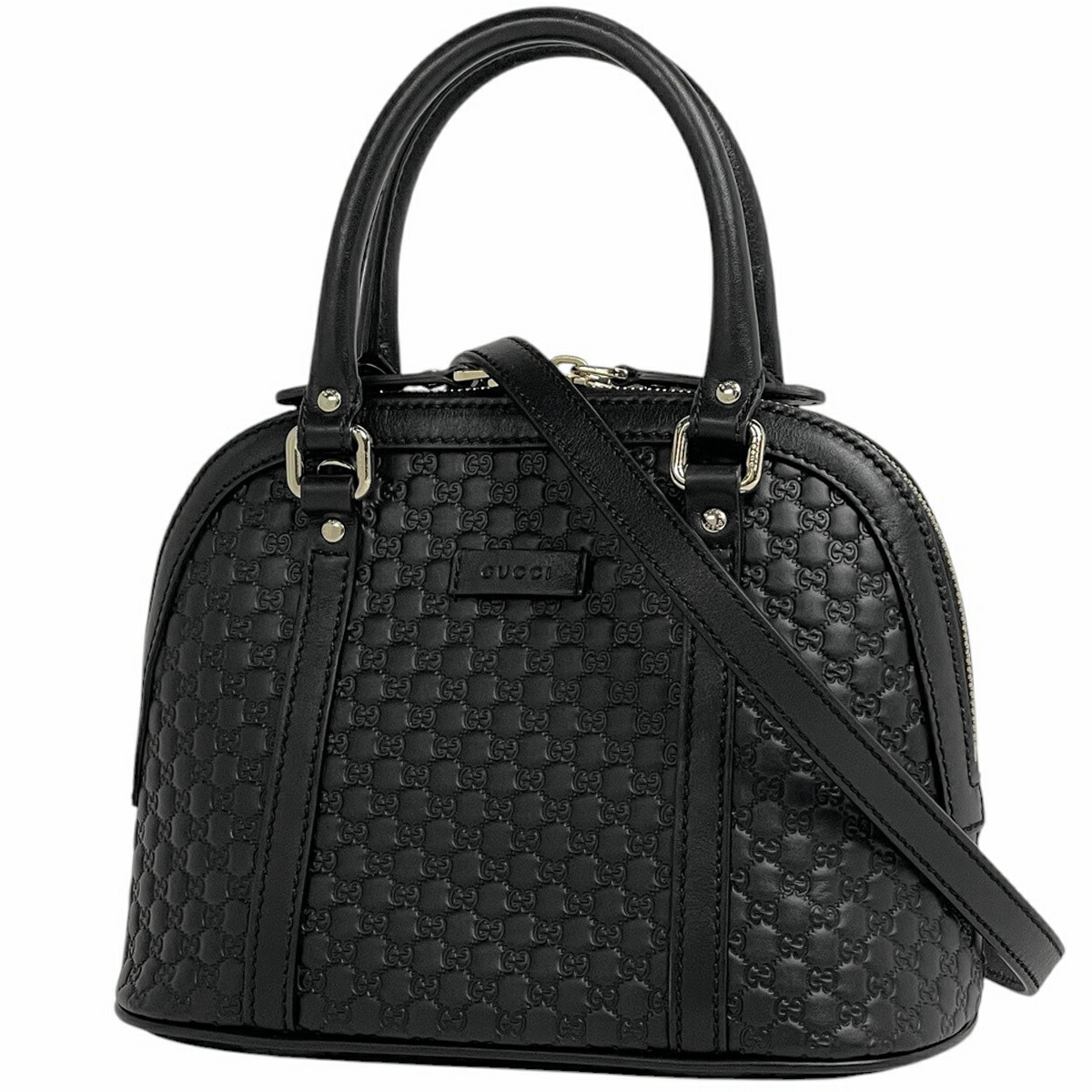 グッチ GUCCI マイクログッチ シマ ハンドバッグ 2WAY ショルダーバッグ シグネチャー レザー ブラック 449654 レディース 【中古】 msp29|バイセル 店
