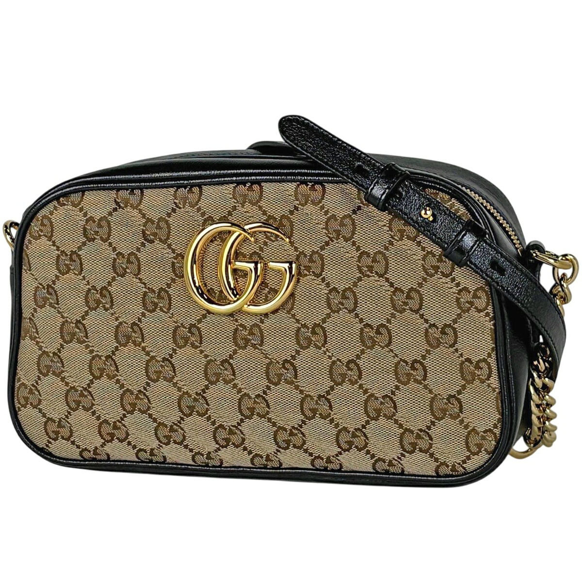 グッチ GUCCI GGマーモント チェーン ショルダーバッグ GGキャンバス ベージュ ブラック 447632 レディース 【中古】 msp29|バイセル 店