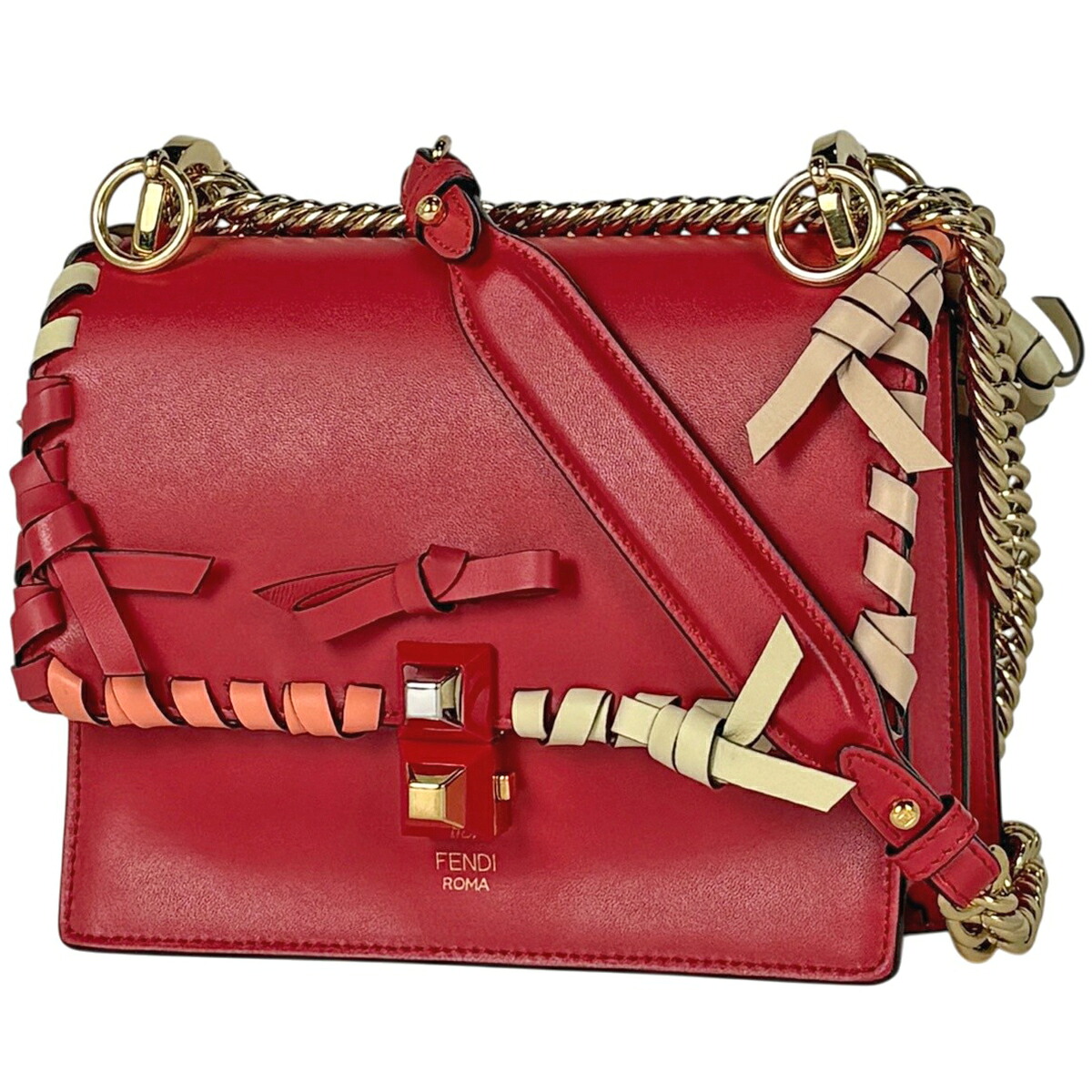 フェンディ FENDI キャナイ スモール チェーンショルダーバッグ レザー レッド 8M0381 レディース 【中古】｜バイセル 店