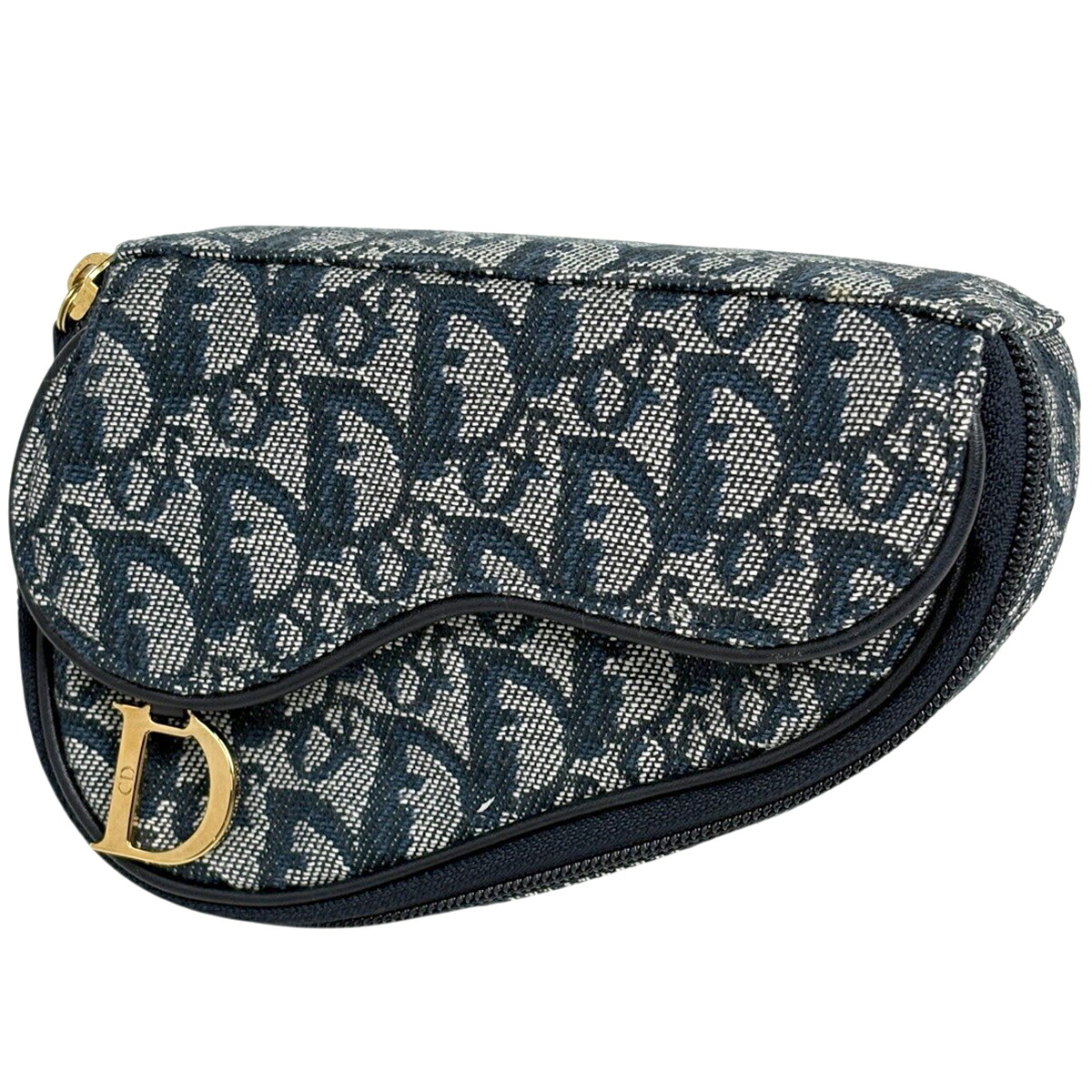 クリスチャンディオール Christian Dior トロッター柄 サドル ポーチ アクセサリーポーチ キャンバス ネイビー レディース 【中古】|バイセル 店