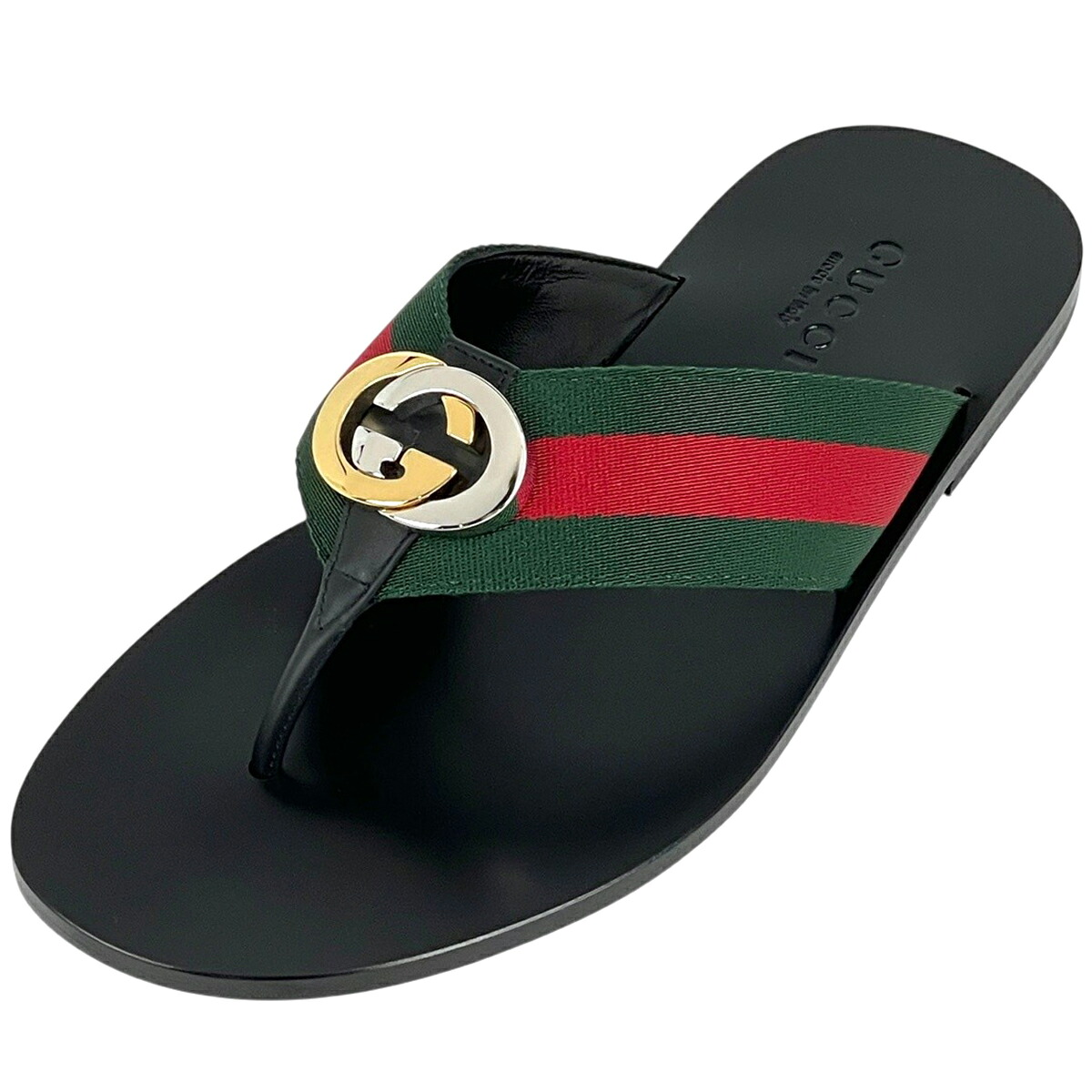 グッチ GUCCI インターロッキングG トング サンダル 靴 GG ウェブ シェリーライン レザー キャンバス ブラック メンズ 【中古】｜バイセル 店