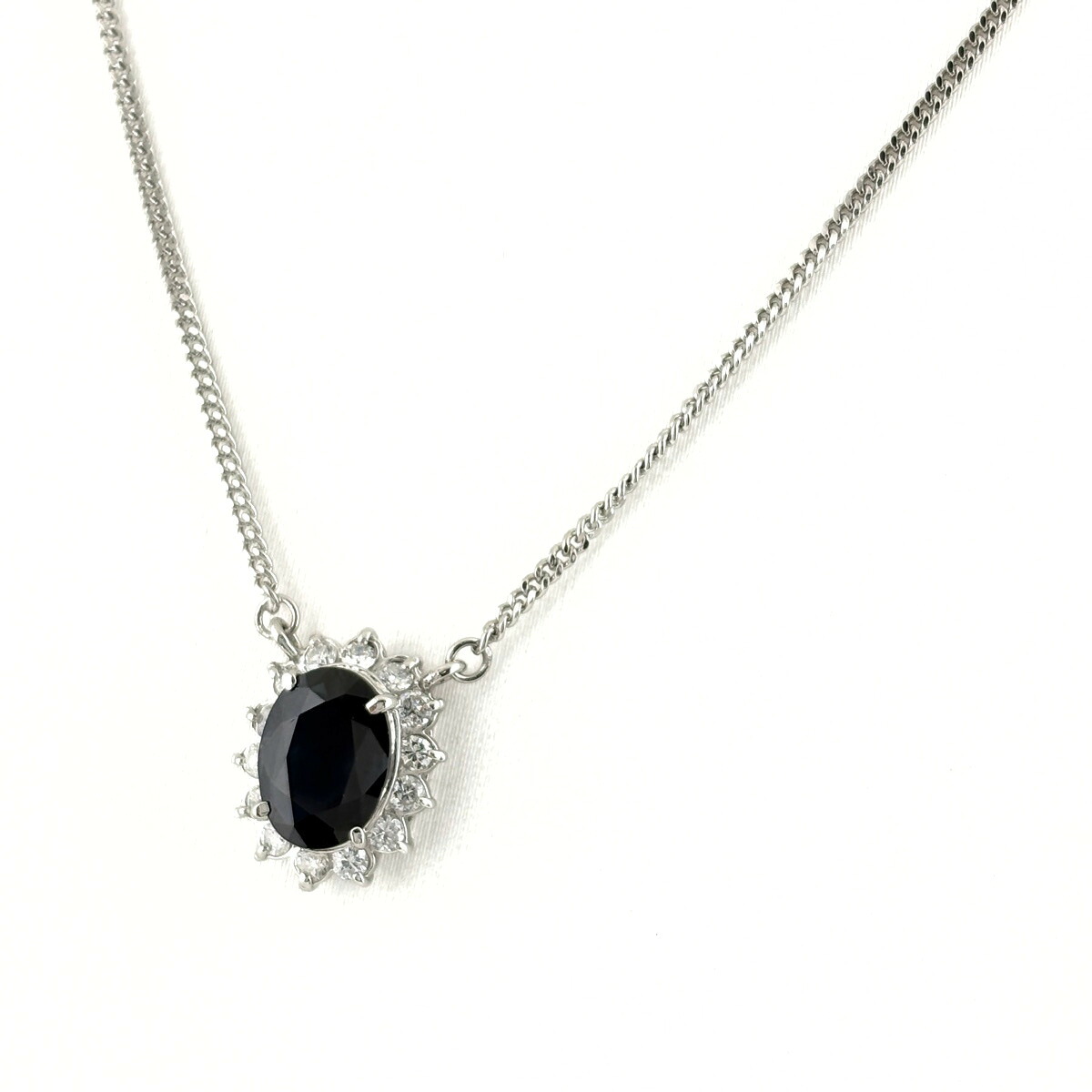 サファイア デザインネックレス プラチナ ペンダント メレダイヤ ネックレス Pt850 サファイア ダイヤモンド レディース 【中古】|バイセル 店