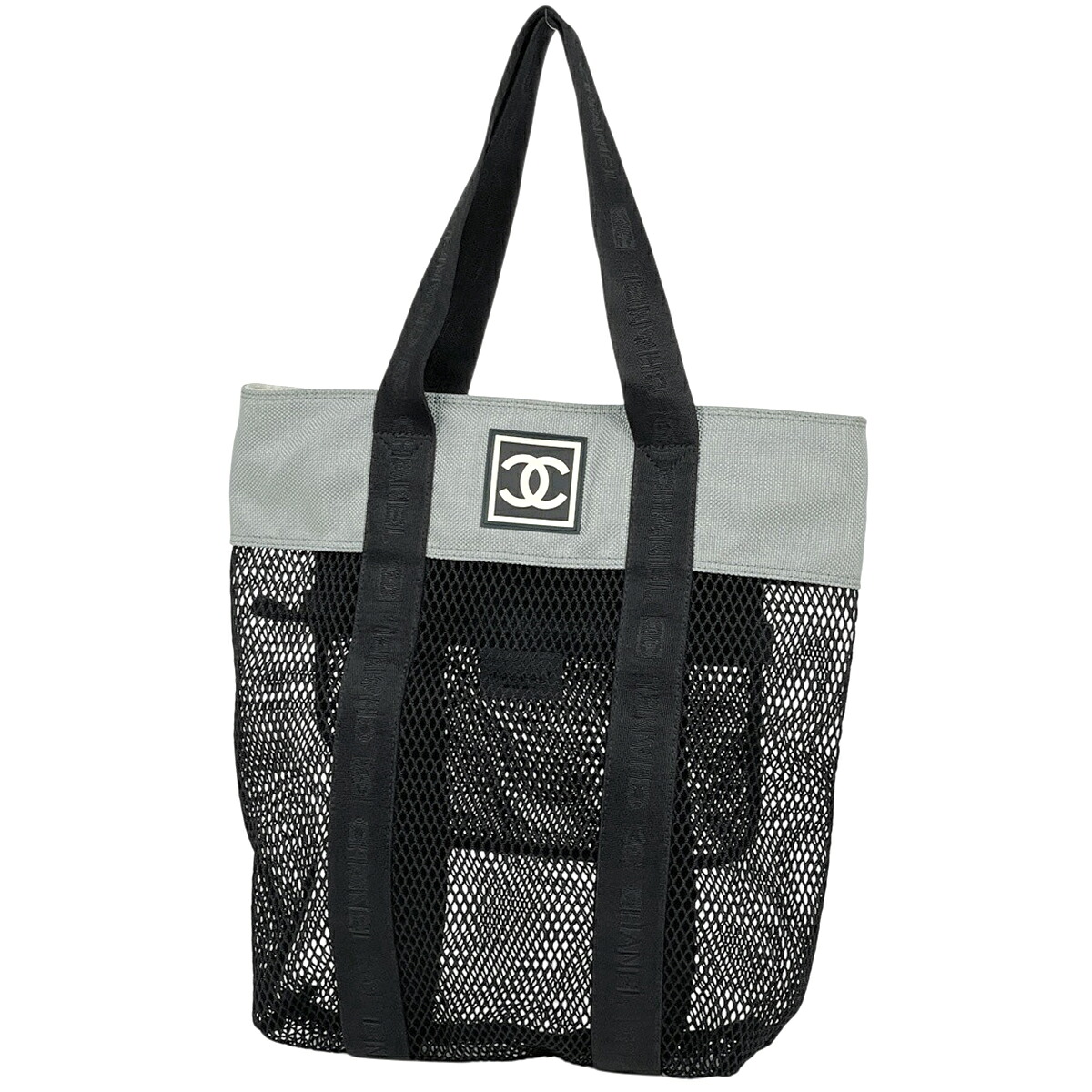 シャネル CHANEL スポーツライン メッシュ トートバッグ ココマーク ナイロンキャンバス ブラック グレー レディース 【中古】|バイセル 店
