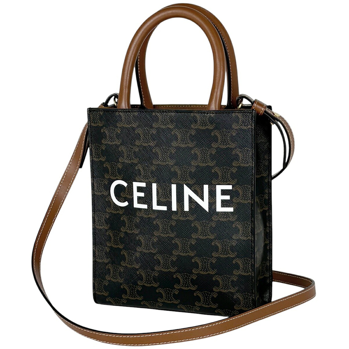 セリーヌ CELINE ミニ バーティカル カバ トートバッグ トリオンフ コーティングキャンバス ブラック ブラウン レディース 【中古】|バイセル 店