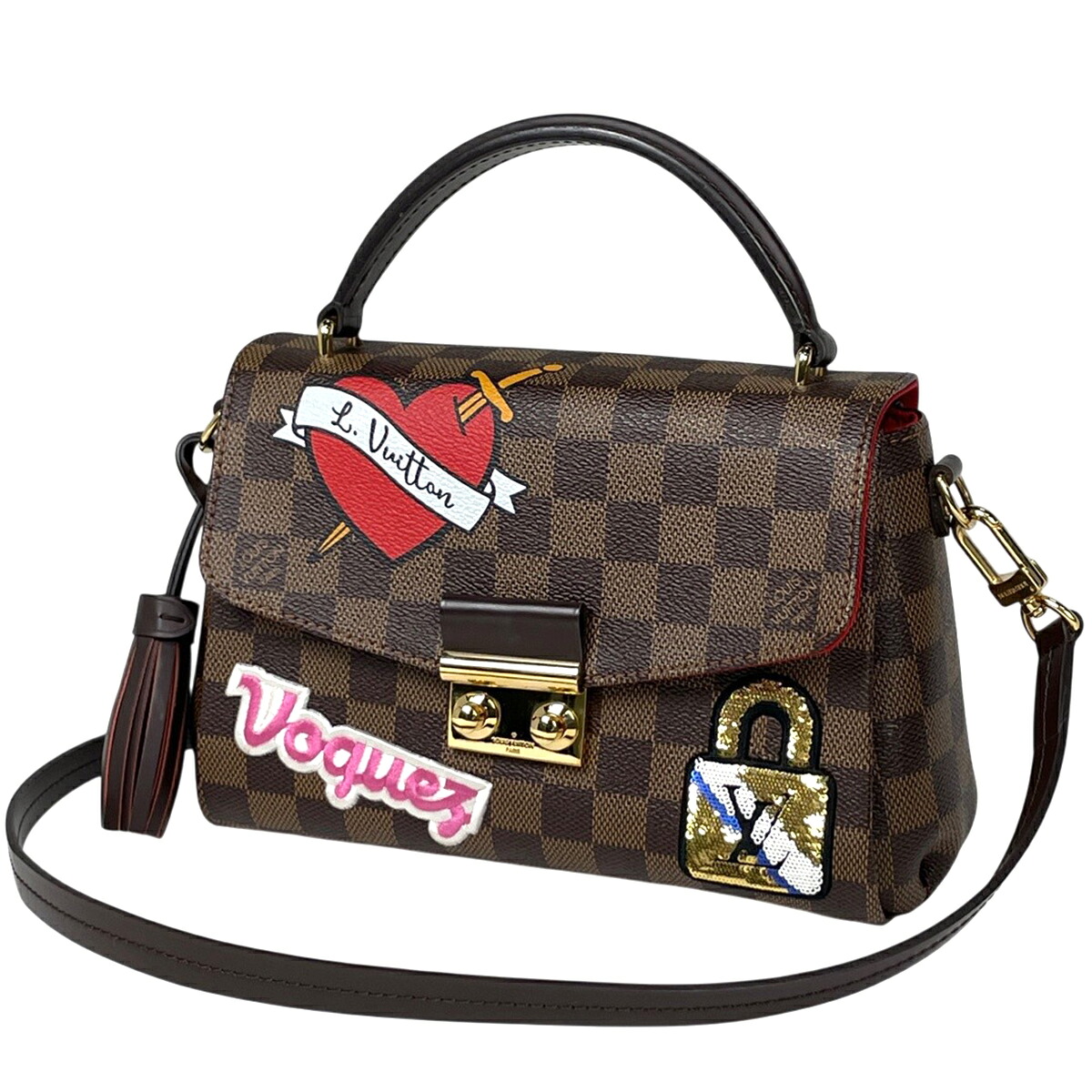 ルイ・ヴィトン Louis Vuitton クロワゼット ハンドバッグ 2WAY スパンコール ワッペン ダミエ ブラウン N40055 レディース 【中古】｜バイセル 店