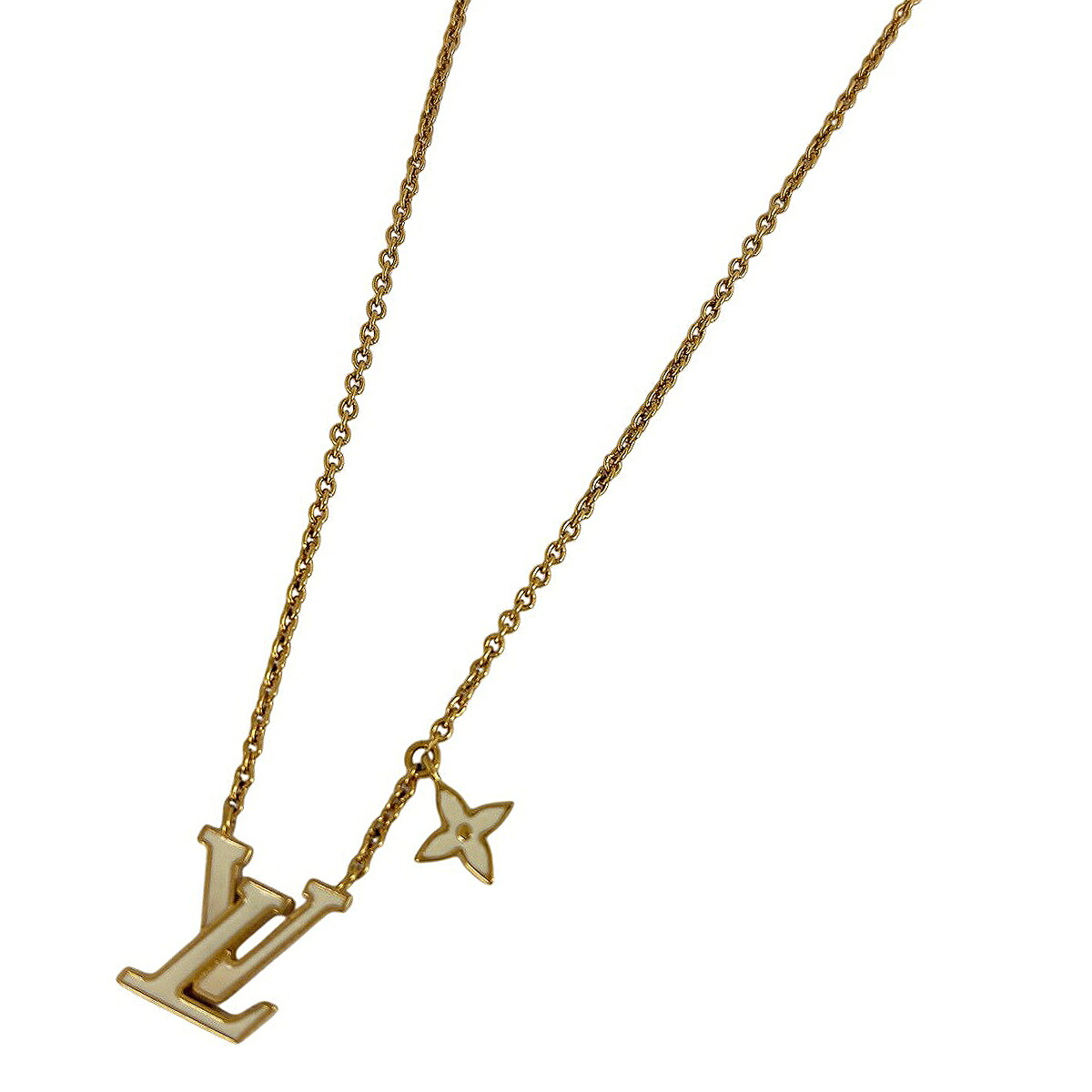 ルイ・ヴィトン Louis Vuitton ネックレス LV アイコニック エナメル ロゴ GP ゴールド ホワイト レディース 【中古】｜バイセル 店 45,370円