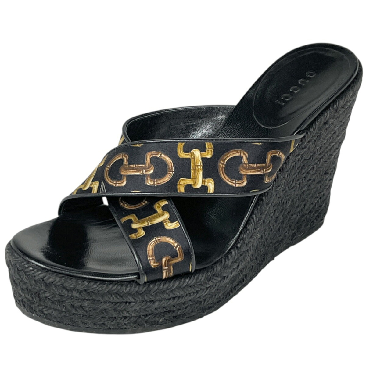 グッチ GUCCI ウェッジソール サンダル 靴 ホースビット ファブリック ブラック レディース 【中古】|バイセル 店