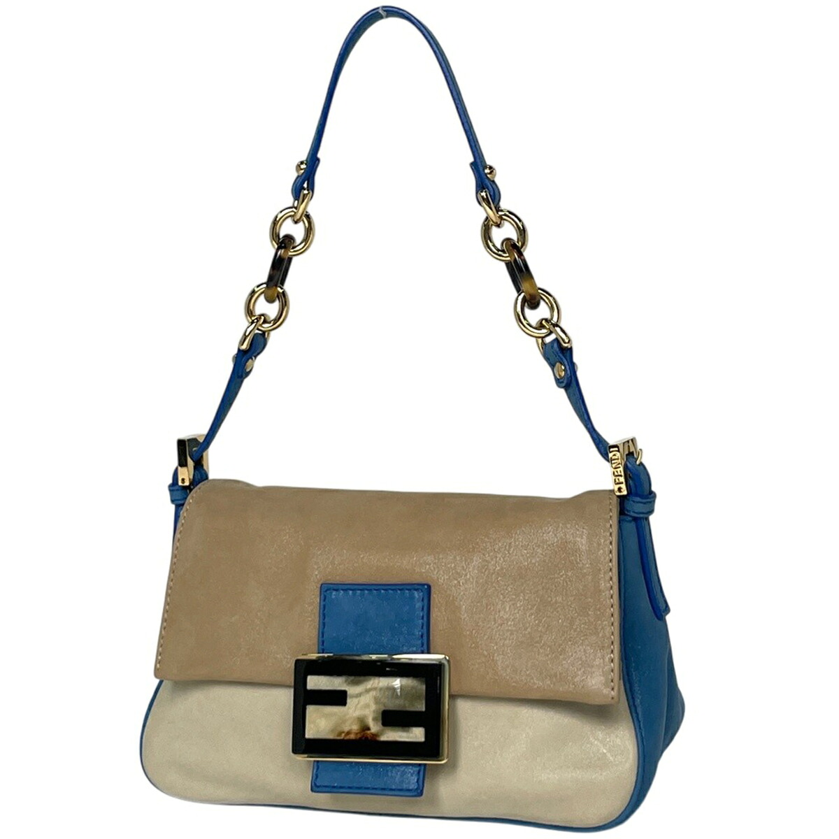 フェンディ FENDI ショルダーバッグ ズッカロゴ レザー ブルー ベージュ 8BR180 レディース 【中古】｜バイセル 店