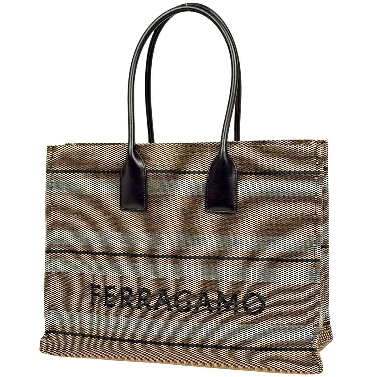 サルヴァトーレフェラガモ Salvatore Ferragamo ロゴ トートバッグ ファブリック ベージュ ブラック レディース 【中古】｜バイセル 店