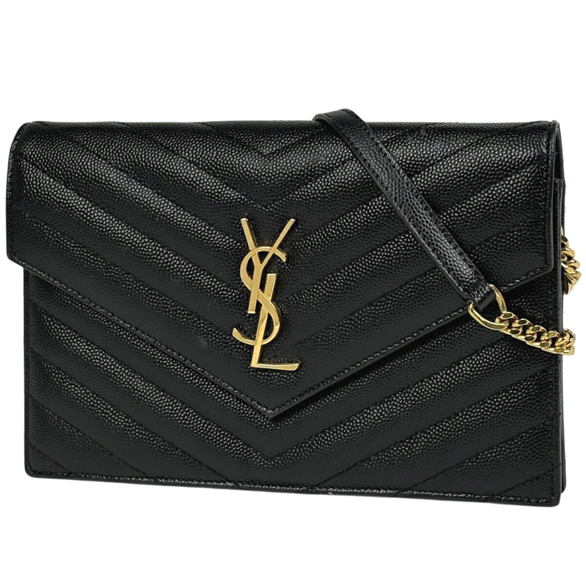 イヴ・サンローラン YVES SAINT LAURENT カサンドラ チェーン ウォレット 2WAY ショルダーバッグ レザー ブラック 393953 レディース 【中古】|バイセル 店