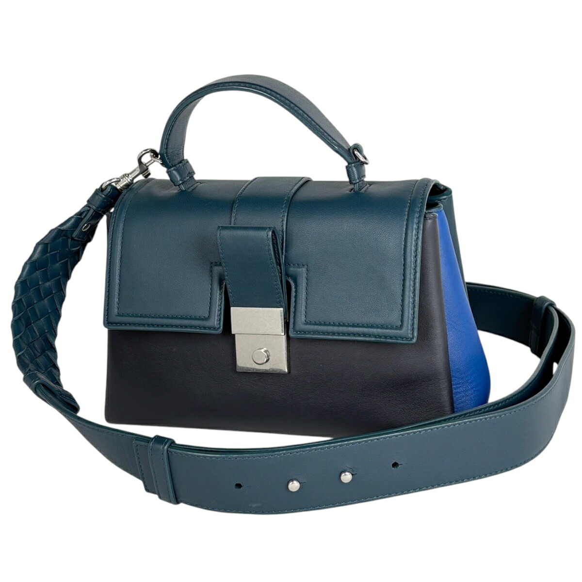 ボッテガヴェネタ BOTTEGAVENETA ピアッツァ スモール イントレチャート 2WAY ショルダーバッグ レザー グリーン ブルー ブラック レディース 【中古】｜バイセル 店