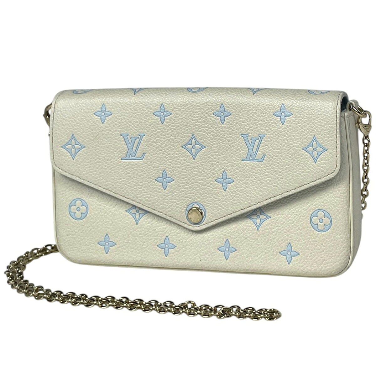 ルイ・ヴィトン Louis Vuitton ポシェット フェリシー チェーンウォレット モノグラムアンプラント ミルキーホワイト ブルー M28127 レディース 【中古】｜バイセル 店