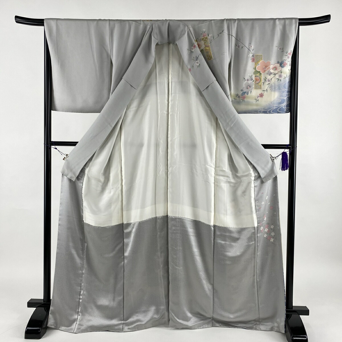 数量は多 訪問着 美品 秀品 短冊 椿 金銀彩 ぼかし 灰色 袷 身丈167cm 裄丈64 5cm M 正絹 中古 春夏新色 Kabardaribukit Org