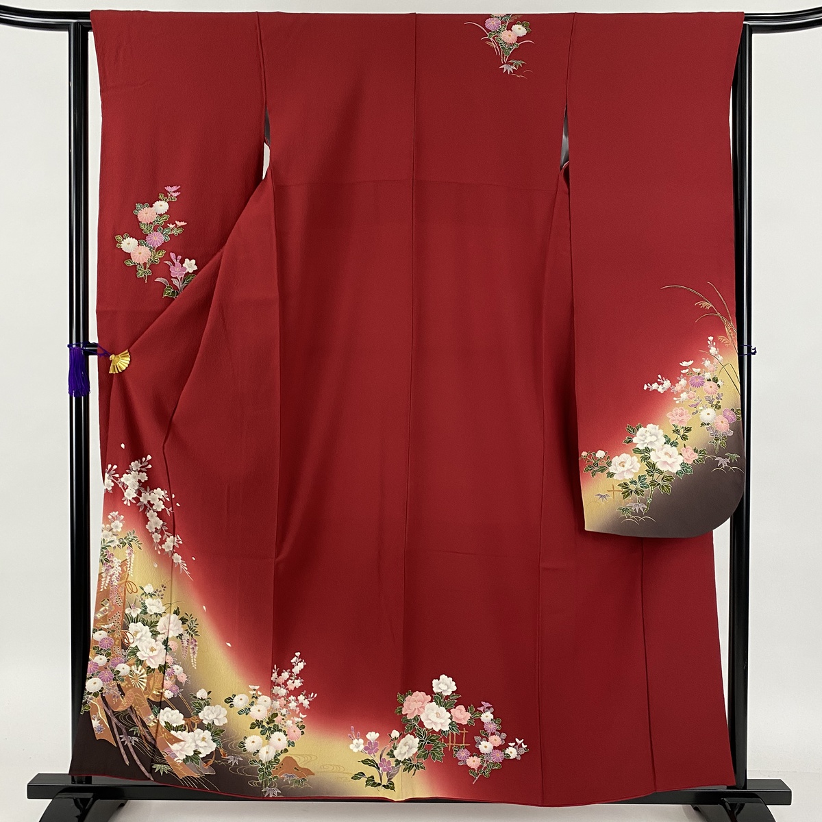 最先端 振袖 美品 秀品 花車 几帳 金彩 縮緬 赤 袷 身丈158cm 裄丈63cm S 正絹 中古 高い素材 Estelarcr Com