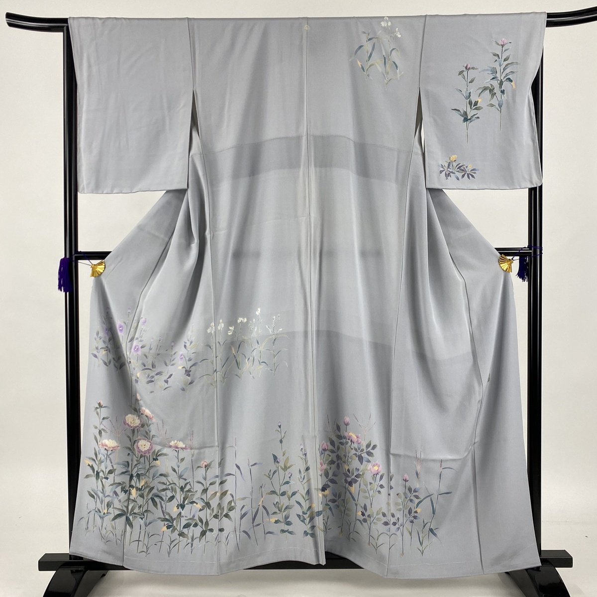 特売 訪問着 逸品 落款あり 一つ紋 草花 青灰色 袷 身丈158 5cm 裄丈66cm M 正絹 中古 日本全国送料無料 Www Toyotires Ca