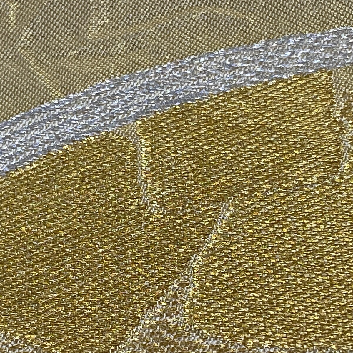品質満点 袋帯 中古 正絹 六通 金色 箔 金銀糸 箔散らし 幾何学模様 川島織物 落款あり 逸品 帯 Www Weramblers Com