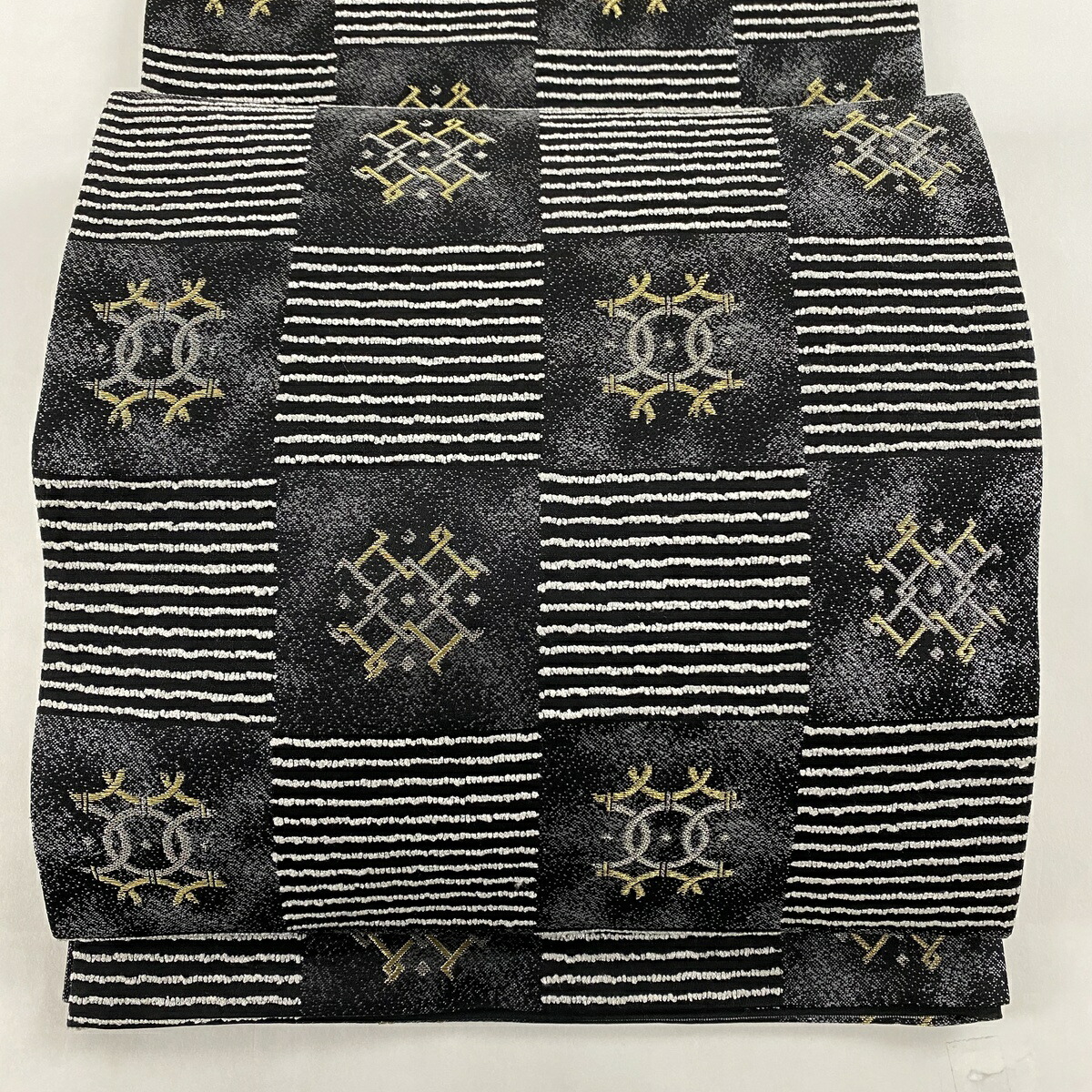 日本の職人技 帯 中古 正絹 六通 黒灰 金銀糸 幾何学 市松取瑞像文 名品 美品 袋帯 Www Restaurant Nunta Iasi Ro