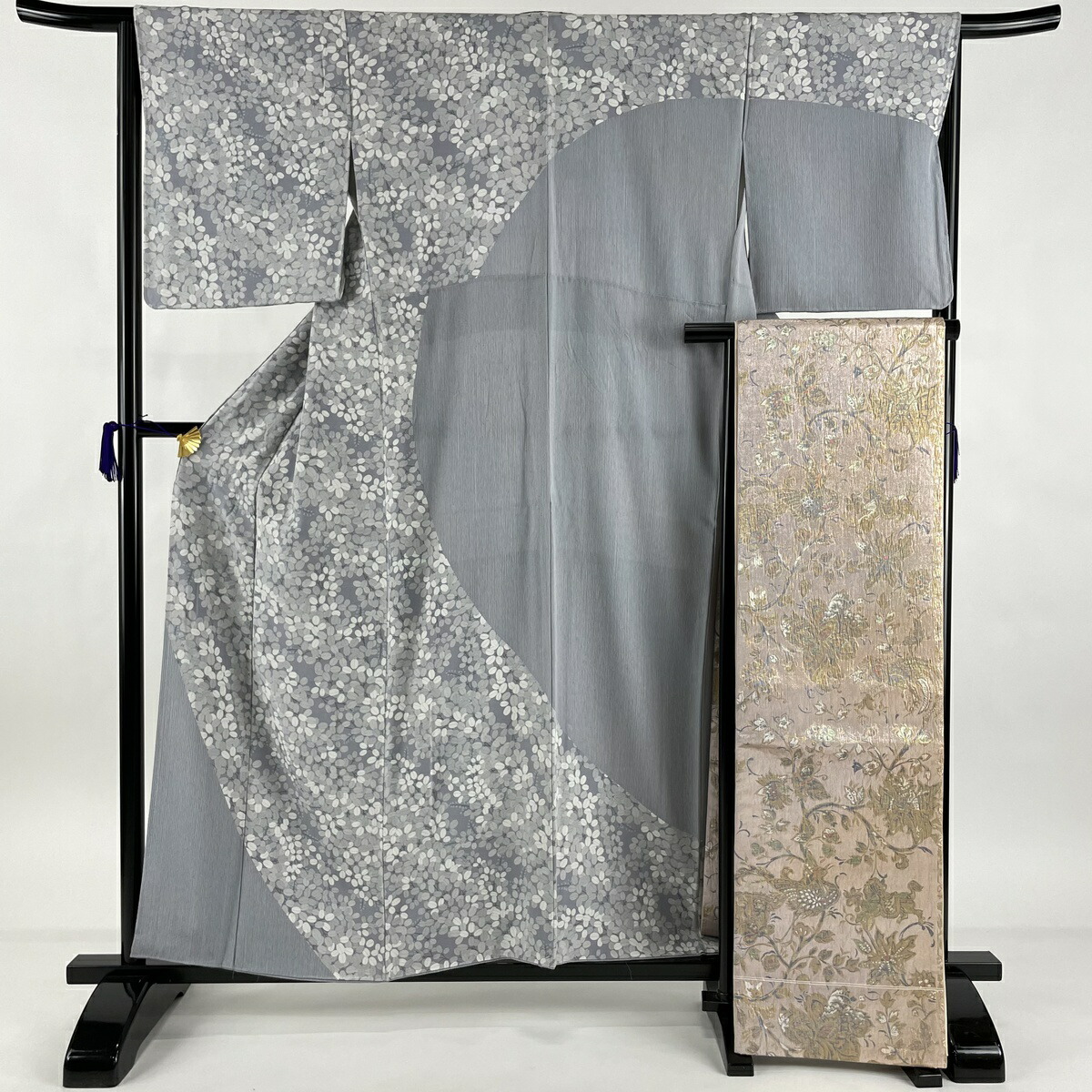 着物 福袋 50 Off 1 59迄 00 5 16 店内最大70 Off 5 9 訪問着 Msp30perk 中古 正絹 M 裄丈66cm 身丈157 5cm 袷 青灰色 縦縞 萩 袋帯セット 落款あり 秀品 美品