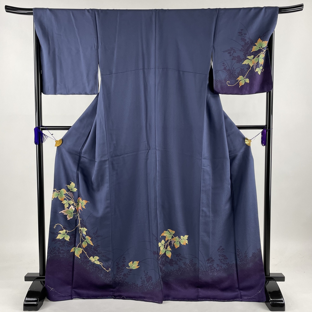 着物 シルエット 葉と実 秀品 美品 訪問着 金糸 中古 正絹 L 68cm 170cm 袷 青紫 刺繍 珍しい Www Ladun Sa
